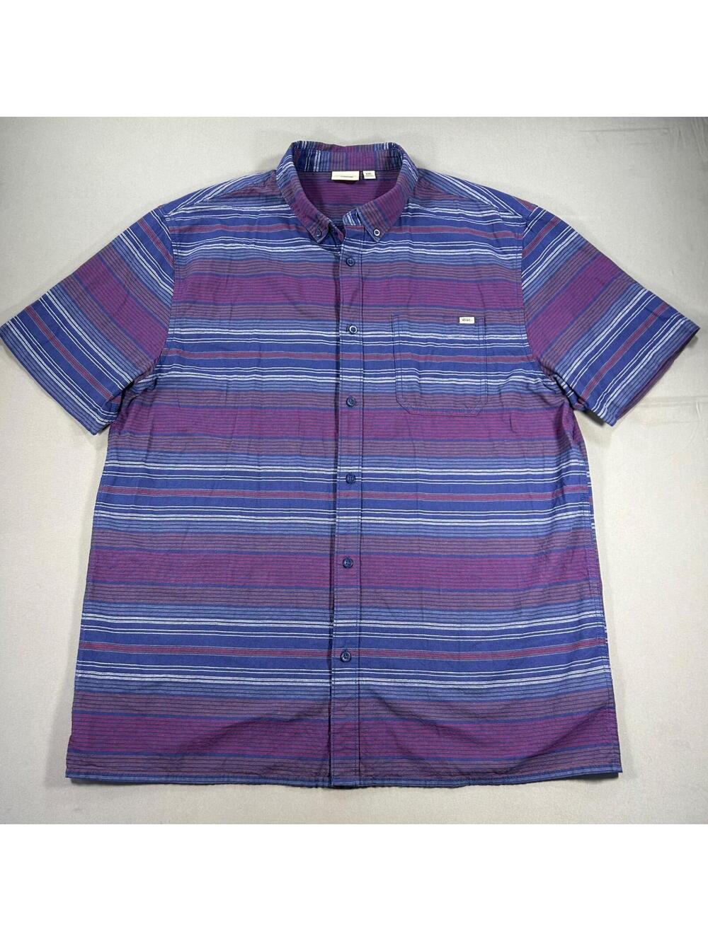 Vans Men's SS Button Down Skater Cotton Shirt Striped Size XXL Purple